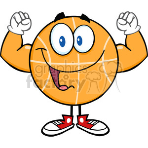 clipart - Royalty Free RF Clipart Illustration Happy Basketball Cartoon Character Showing Muscle Arms.