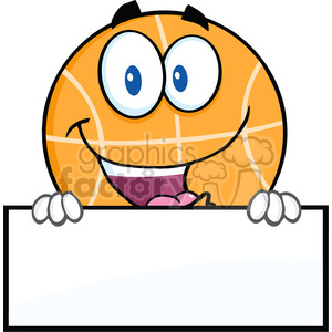 clipart - Royalty Free RF Clipart Illustration Funny Basketball Cartoon Character Over Blank Sign.