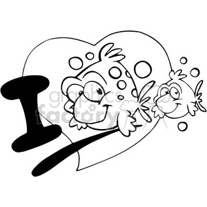 cartoon funny character fish heart I love