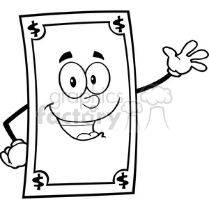 6849_Royalty_Free_Clip_Art_Black_and_White_Dollar_Cartoon_Character_Waving_For_Greeting background. Commercial use background # 393069