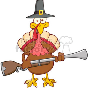 6902_Royalty_Free_Clip_Art_Pilgrim_Turkey_Bird_Cartoon_Character_With_A_Musket clipart. Commercial use image # 393079