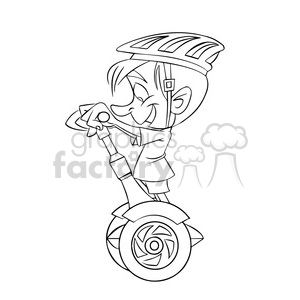 vector child on a segway cartoon in black and white clipart. Royalty-free image # 393678