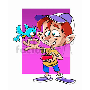 cartoon character funny comic people kid child holding bird birds feeding feed