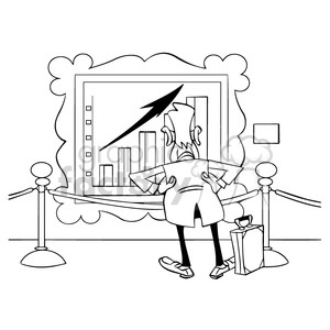 salesman looking at sales chart in museum black and white clipart.
