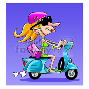 cartoon girl riding scooter transportation