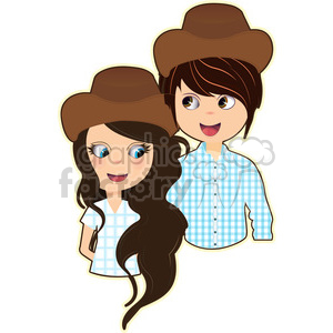 Cowboy and Cowgirl cartoon character vector image clipart.