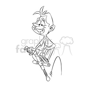 kid jumping on pogo stick black and white clipart. Commercial use image # 395155
