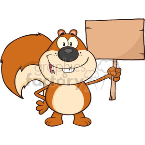 Royalty Free RF Clipart Illustration Happy Squirrel Cartoon Mascot Character Holding A Wooden Board clipart. Commercial use image # 395486
