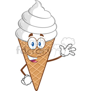 Royalty Free RF Clipart Illustration Ice Cream Cartoon Mascot Character Waving clipart.