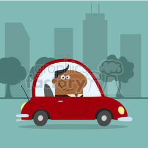 clipart - 8266 Royalty Free RF Clipart Illustration Smiling African American Manager Driving Car To Work In Modern Flat Design Vector Illustration.