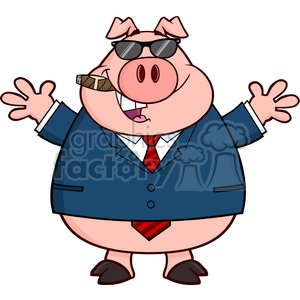 Royalty Free RF Clipart Illustration Businessman Pig With Sunglasses Cigar And Open Arms clipart.