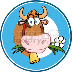 Royalty Free RF Clipart Illustration Cartoon Circle Label With Cow