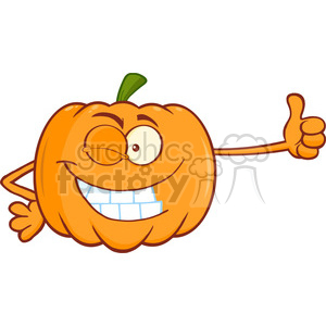 Royalty Free RF Clipart Illustration Winking Halloween Jackolantern Pumpkin Cartoon Mascot Character Giving A Thumb Up clipart.