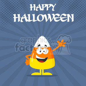 clipart - 8872 Royalty Free RF Clipart Illustration Funny Candy Corn Flat Design Waving Vector Illustration With Bacground And Text.