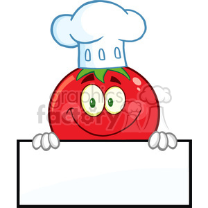 8389 Royalty Free RF Clipart Illustration Tomato Chef Cartoon Mascot Character Over A Blank Sign Vector Illustration Isolated On White clipart.