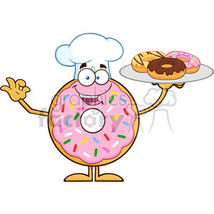 8682 Royalty Free RF Clipart Illustration Chef Donut Cartoon Character Serving Donuts Vector Illustration Isolated On White clipart.
