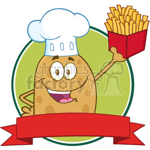 8799 Royalty Free RF Clipart Illustration Chef Potato Cartoon Character Circle Banner Vector Illustration Isolated On White