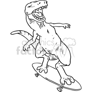 cartoon black+white animal dinosaur skateboard skateboarding trex Tyrannosaurus