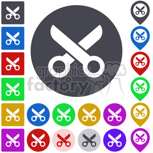 scissor cut tailor tool salon barber hair barbershop stylist tailoring hairdressing taylor hairstyling style hairdresser hairstyle button icon symbol sign set vector abstract app badge color design flat graphic logo pictogram icon+packs