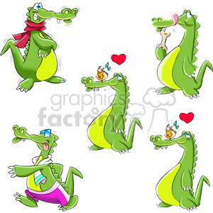 clipart - kranky the cartoon crocodile set.