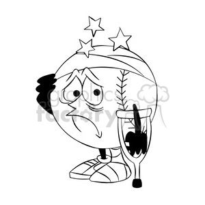 cartoon baseball mascot speedy injured black and white clipart. Commercial use image # 397516