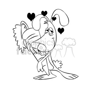 cartoon bunny in love with a carrot black white clipart. Royalty-free image # 397546