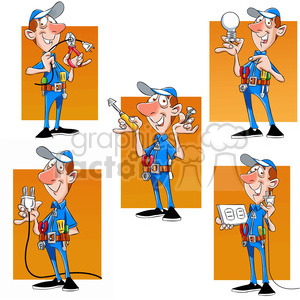 character mascot cartoon handyman repairs maintenance janitor fixing felix set man