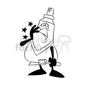 clipart - mo the toothpaste cartoon character with tooth ache black white.