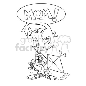 character mascot cartoon kid kite child boy cry crying mom mommy black+white