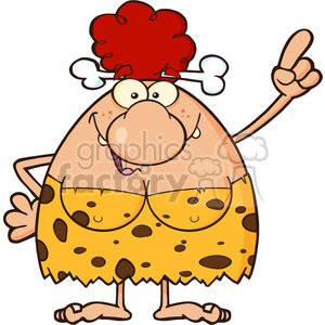 smiling red hair cave woman cartoon mascot character pointing vector illustration clipart. Commercial use image # 399070