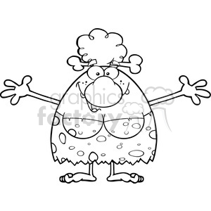 black and white smiling cave woman cartoon mascot character with open arms for a hug vector illustration clipart.
