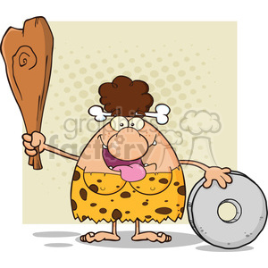 10056 happy brunette cave woman cartoon mascot character holding a club and showing whell vector illustration clipart. Royalty-free image # 399090