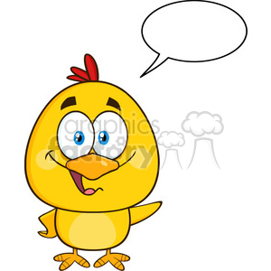 royalty free rf clipart illustration cute yellow chick cartoon character waving with speech bubble vector illustration isolated on white clipart. Royalty-free image # 399349