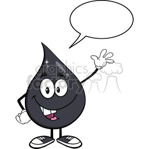 royalty free rf clipart illustration petroleum or oil drop cartoon character waving with speech bubble vector illustration isolated on white background .
