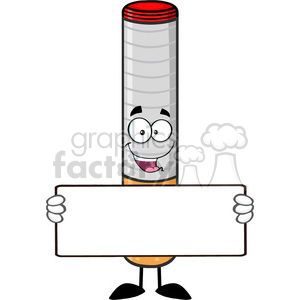 royalty free rf clipart illustration electronic cigarette cartoon mascot character holding a blank sign vector illustration isolated on white background .