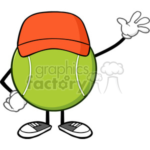 clipart - tennis ball faceless cartoon character with hat waving vector illustration isolated on white background.