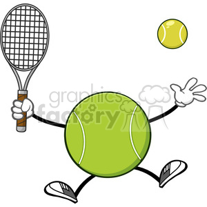 tennis ball faceless player cartoon mascot character holding a tennis ball and racket vector illustration isolated on white background clipart. Commercial use image # 400044