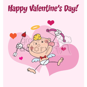 stick cupid in front of hearts, holding up a bow and arrow vector illustration greeting card clipart.