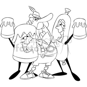 black and white oktoberfest beer man and sausage characters clipart.
