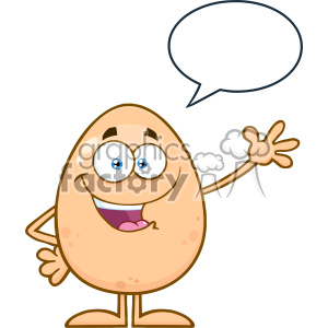 10923 Royalty Free RF Clipart Happy Egg Cartoon Mascot Character Waving For Greeting With Speech Bubble Vector Illustration clipart.