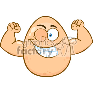 10973 Royalty Free RF Clipart Strong Egg Cartoon Mascot Character Winking And Showing Muscle Arms Vector Illustration clipart.