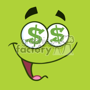 10860 Royalty Free RF Clipart Cartoon Funny Face With Dollar Eyes And Smiling Expression Vector With Green Background clipart.