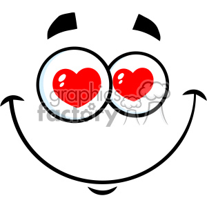 10869 Royalty Free RF Clipart Smiling Love Cartoon Funny Face With Hearts Eyes And Expression Vector Illustration clipart.
