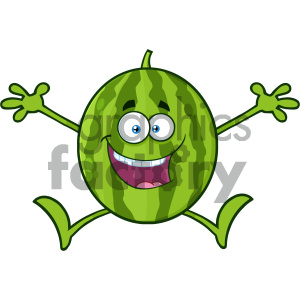 Royalty Free RF Clipart Illustration Happy Green Watermelon Fruit Cartoon Mascot Character Jumping Vector Illustration Isolated On White Background clipart. Royalty-free image # 404304
