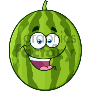 clipart - Royalty Free RF Clipart Illustration Happy Green Watermelon Fruit Cartoon Mascot Character Vector Illustration Isolated On White Background.