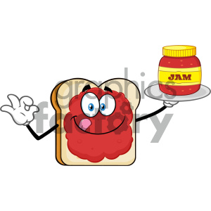 Bread Slice Cartoon Mascot Character With Jam Holding A Jar Of Jam Vector Illustration Isolated On White Background clipart. Royalty-free image # 404644