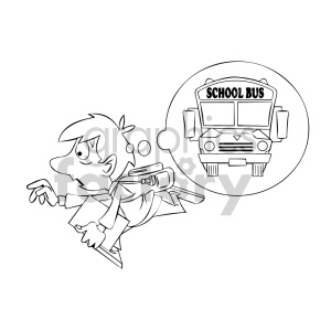 kid running late for school bus coloring page clipart .