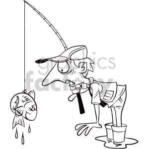 cartoon character funny black+white lazy tired fish fishing
