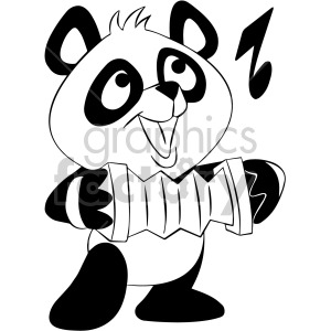 black and white cartoon panda bear playing musical instrument clipart.