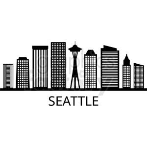 clipart - black seattle skyline vector design with label.